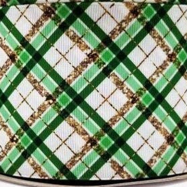 GROSGRAIN RIBBON 5/8", 7/8", 1.5", 3" St. Patrick's Day Stripes Gold Plaid Green Printed  ( Add to Cart,  Save on Combine Shipping )