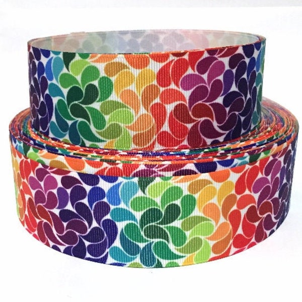 GROSGRAIN RIBBON  5/8", 7/8", 1.5" & 3" Rainbow Flowers Printed  ( Buy Another One, Add to Cart,  Save on Combine Shipping )
