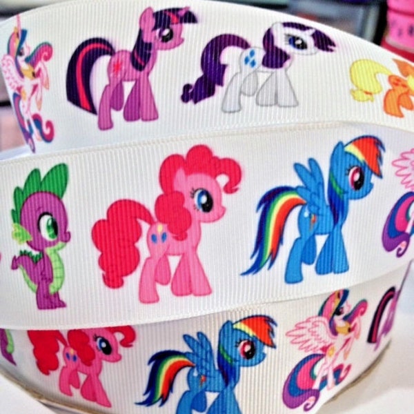 GROSGRAIN RIBBON 5/8", 7/8",  1.5" & 3" Little Pony Cartoon p1 Printed - By the Yard ( Add to Cart,  Save on Combine Shipping)