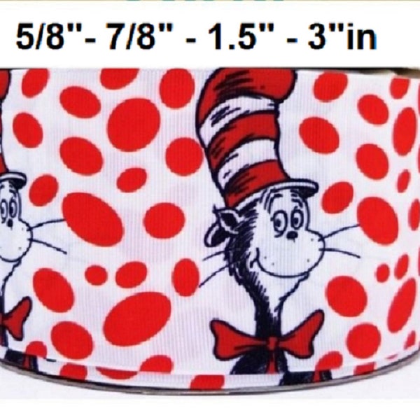 Grosgrain Ribbon 5/8", 7/8", 1.5" & 3" Cat in the Hat Thing Red Printed Sold By the Yard ( Add to Cart,  Save on Combine Shipping)