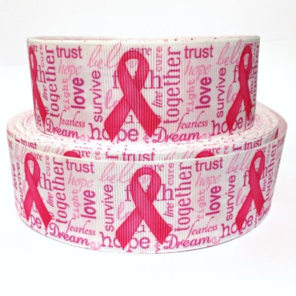 Grosgrain Ribbon 5/8", 7/8", 1.5", 3" Breast Cancer Awareness Survive Printed  By The Yard - USA Seller
