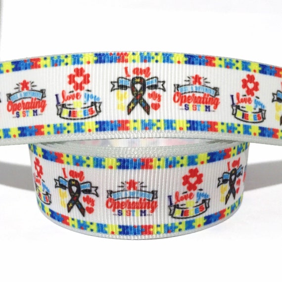 5 Yards Puzzle Piece Autism Awareness Ribbon Print Grosgrain Ribbon