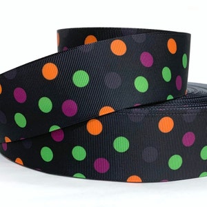 Grosgrain Ribbon 5/8", 7/8", 1.5" & 3" Halloween Dots Orange Purple Green Printed   (  Add to Cart,  Save on Combine Shipping )