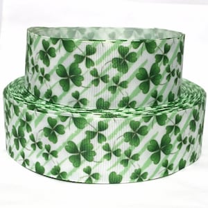 GROSGRAIN RIBBON 5/8", 7/8",  1.5" & 3"  St. Patrick's Day Clovers Printed ST14 ( Buy Another One, Add to Cart,  Save on Combine Shipping )