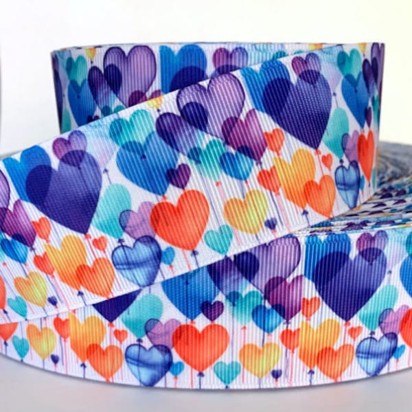 Cinta de grosgrain 5/8", 7/8", 1,5" y 3" Corazones azules Día de San Valentín Impreso para regalos Lazos para el cabello (Agregar al carrito, ahorrar en envío combinado)