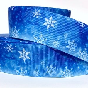 GROSGRAIN RIBBON 5/8", 7/8",  1.5", 3" Snowflakes Blue White Christmas Winter Printed ( Add to Cart, Save on Combine Shipping)