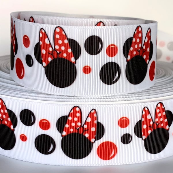 Grosgrain Ribbon 5/8", 7/8", 1.5", & 3" in Minnie MOUSE Dots - White Red Black  Printed - M3M  ( Add to Cart,  Save on Combine Shipping )