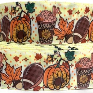 Grosgrain Ribbon 5/8", 7/8", 1.5" & 3" Thanksgiving Day Pumpkins Fall Leaves Football Printed ( Add to Cart,  Save on Combine Shipping )