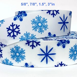 GROSGRAIN RIBBON 5/8&quot;, 7/8&quot;, 1.5&quot;, 3&quot;  Snowflakes Christmas Winter White  Blue  ( Add to Cart,Green (Save on Combine Shipping)