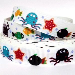 Grosgrain Ribbon 5/8", 7/8", 1.5", 3" Fish Octopus Starfish Crabs Marine Ocean Sea Printed  Add to Cart,  Save on Combine Shipping