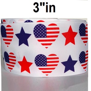 Grosgrain Ribbon 5/8&quot;, 7/8&quot;, 1.5&quot;, 3&quot;  4th of July Independence Day Stars USA Flag Hearts Printed  Add to Cart,  Save on Combine Shipping