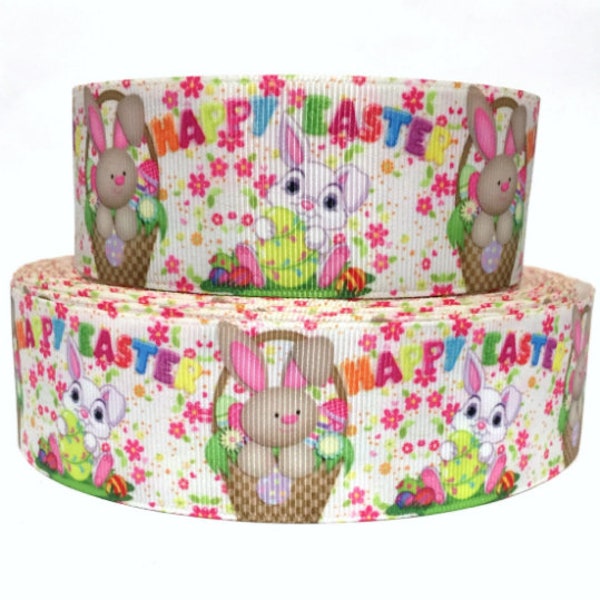 Grosgrain Ribbon 5/8", 7/8", 1.5", 3" Happy Easter Chick Bunny Eggs Rabbit For Gifts, Hair bows  ( We Combine Shipping, Add to cart )