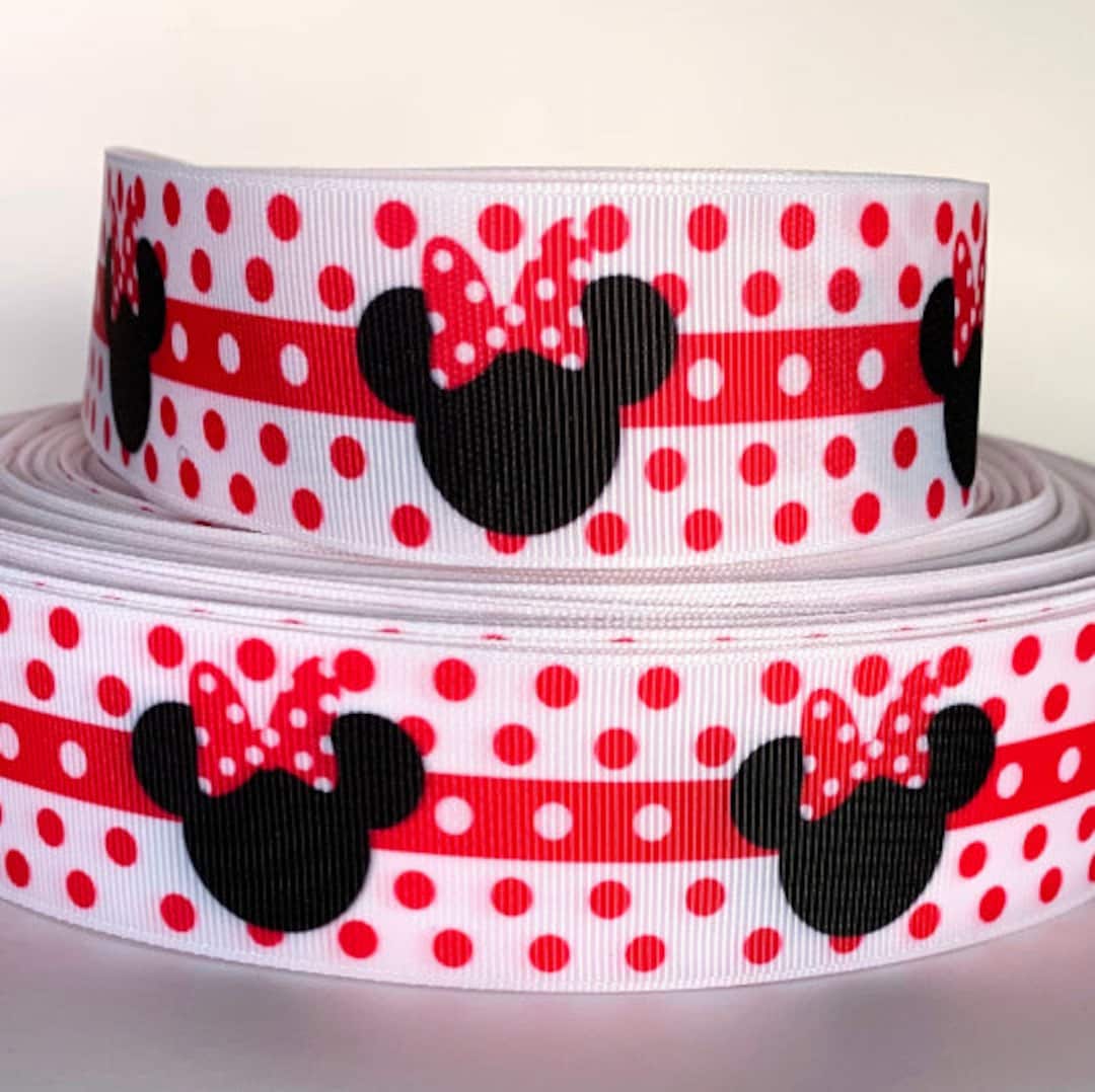 Red Special GROSGRAIN RIBBON 5/8", 7/8", 1.5", 3" Mickey Mouse White Dots Red Printed M1M - NÉBULA - Espacio De Creación Contemporánea | Madrid Cintas Decorativas Navideñas