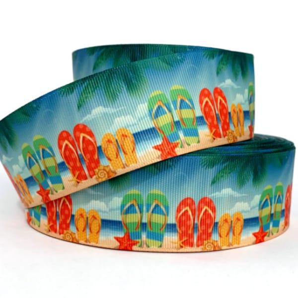 GROSGRAIN RIBBON 5/8", 7/8",  1.5" & 3" Flip Flops Beach Summer Printed ( Buy Another One, Add to Cart, Save on Combine Shipping)