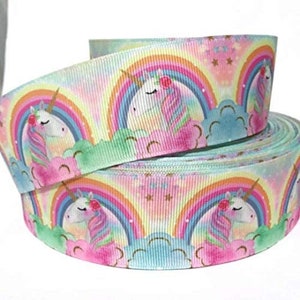 GROSGRAIN RIBBON  5/8", 7/8", 1.5" & 3" Unicorns Rainbows Pink Printed  ( Buy Another One, Add to Cart,  Save on Combine Shipping )