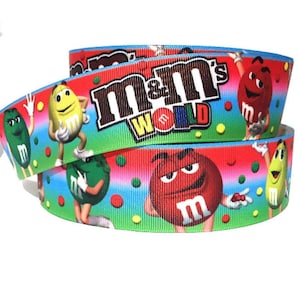 Grosgrain Ribbon 7/8", 1.5" & 3" Candies Chocolate Cartoons Red Printed USA SELLER (Buy Another One, Add to Cart,  Save on Combine Shipping)