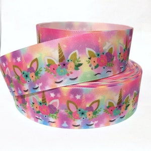 GROSGRAIN RIBBON 3/8", 5/8", 7/8", 1.5" & 3" Unicorns Flowers Pink Printed  ( Buy Another One, Add to Cart,  Save on Combine Shipping )
