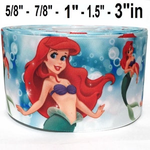 GROSGRAIN RIBBON 5/8", 7/8", 1.5" & 3" Mermaid Cartoon a7 Printed ( Buy Another One, Add to Cart,  Save on Combine Shipping )