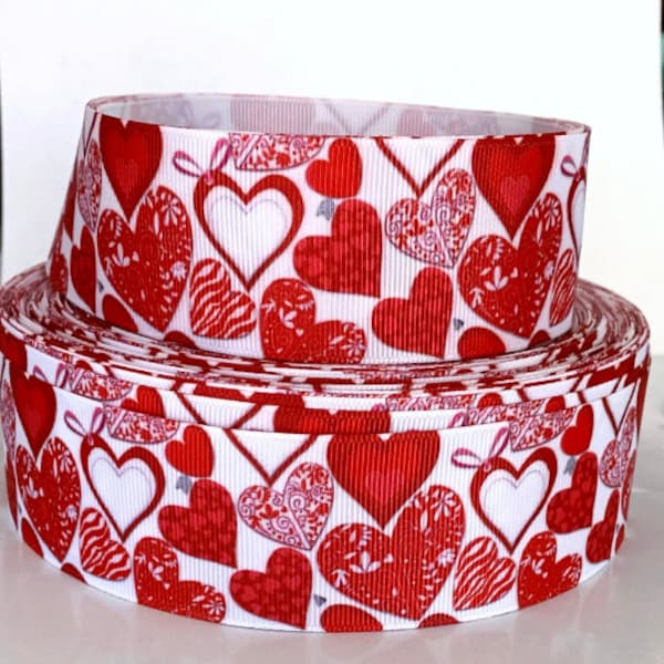Grosgrain Ribbon 5/8", 7/8",  1.5" & 3" Hearts Red Valentine's Day Printed For Gifts Hairbows ( Add to Cart,  Save on Combine Shipping )