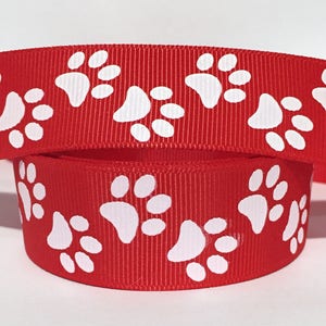 GROSGRAIN RIBBON 1" White Paw Prints on RED Printed  P19 Dogs By the Yard ( Add to Cart,  Save on Combine Shipping )