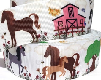 Grosgrain Ribbon 5/8", 7/8", 1.5" & 3" Horses Ponies Farm Animals Printed USA SELLER Buy Another One, Add to Cart, Save on Combine Shipping