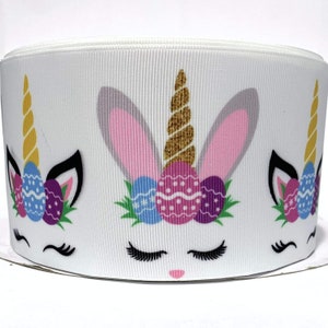 Grosgrain Ribbon 5/8", 7/8", 1.5", 3" Easter Unicorns Bunny Eggs For Gifts, Hair bows  ( We Combine Shipping, Add to cart )