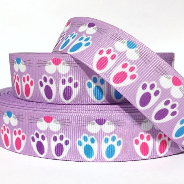 Grosgrain Ribbon 5/8", 7/8", 1.5", 3" Easter Rabbit Bunny Paw Prints Lavender For Gifts, Hair bows  ( We Combine Shipping, Add to cart )