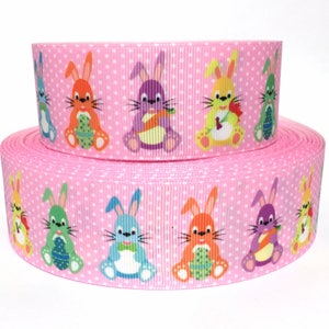 Grosgrain Ribbon 5/8", 7/8", 1.5", 3" Easter Bunny  Dots ET17 - Printed - Sold by the yard - ( We Combine Shipping, Add to cart )