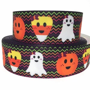 Grosgrain Ribbon 5/8",7/8", 1.5", 3" Halloween Ghosts Candy Printed USA Seller ( Buy Another One, Add to Cart,  Save on Combine Shipping )