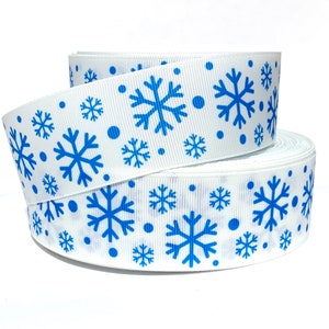 GROSGRAIN RIBBON 5/8&quot;, 7/8&quot;, 1.5&quot;, 3&quot;  Light Blue Snowflakes s7 Printed Sold By the Yard ( Add to Cart,  Save on Combine Shipping )