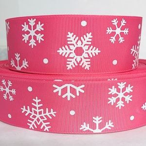 GROSGRAIN RIBBON 7/8&quot; & 1.5&quot; Christmas Snowflakes on Pink Printed  Gifts Party - Hair-bows ( Save on Combine Shipping )