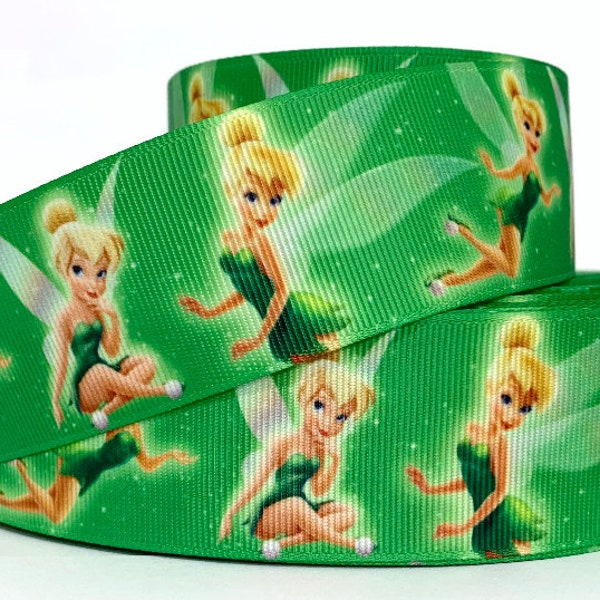Grosgrain Ribbon 5/8", 7/8", 1.5" & 3" Tinkerbell Princess Green Cartoon Printed Buy Another One, Add to Cart, Save on Combine Shipping