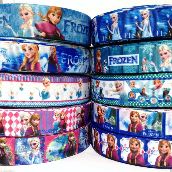 GROSGRAIN RIBBON 7/8" & 1" Frozen Princess Elsa Anna 10 Yard mixed lot F4 Printed ( 1 Yard per design in the picture ) - Bulk - Wholesale