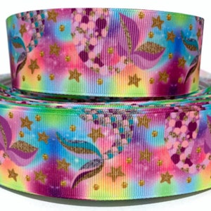 Grosgrain Ribbon 5/8", 7/8", 1.5" & 3" Mermaid Tail Stars Printed Buy Another One, Add to Cart, Save on Combine Shipping