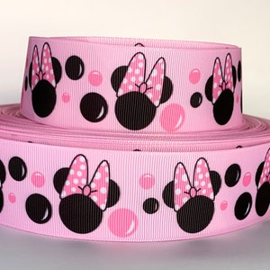 Grosgrain Ribbon 5/8", 7/8", 1.5", & 3" Minnie MOUSE Dots - White Pink Black  Printed  ( Add to Cart,  Save on Combine Shipping )