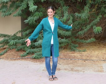 Ribbed Crochet Cardigan Pattern: Aran Yarn, Pockets (XS-3XL) (PDF Pattern)