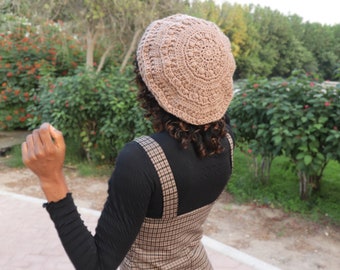 Chunky Crochet Beret Slouchy Hat Stilvolles und Strukturmuster