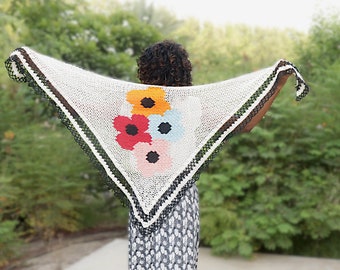 Crochet Shawl Pattern- Lightweight Crochet Mesh Shawl, C2C Shawl, Poppy Flowers Shawl, Flower Shawl, Crochet Mesh, Summer Shawl, Summer wear