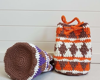 GeoPrint Tapestry Crochet Bag Pattern: Colorful Drawstring Pouch (PDF Pattern)