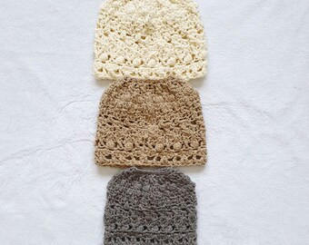 Textured Crochet Messy Bun Beanie Pattern (PDF Pattern)