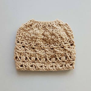 Textured Crochet Messy Bun Beanie, Bun Beanie for Women, Crochet Beanie for Women, Freestyle Crochet Beanie image 3