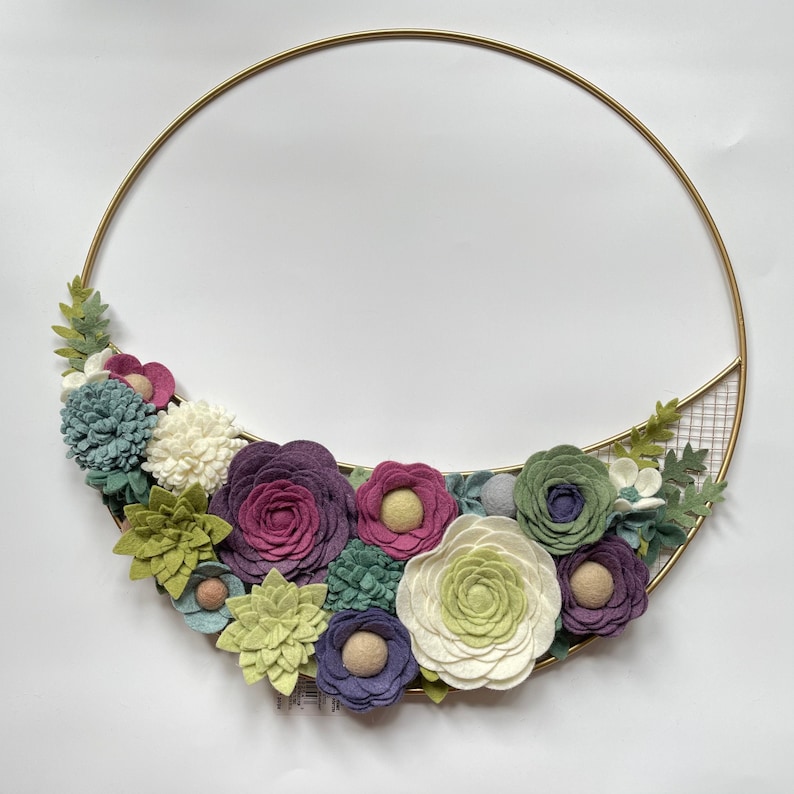 Felt Flower Wreath / Felt Flower Gold Hoop Wreath / Felt Etsy