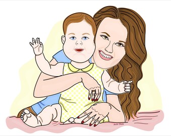 Dibujo Madre E Hija Etsy Espana