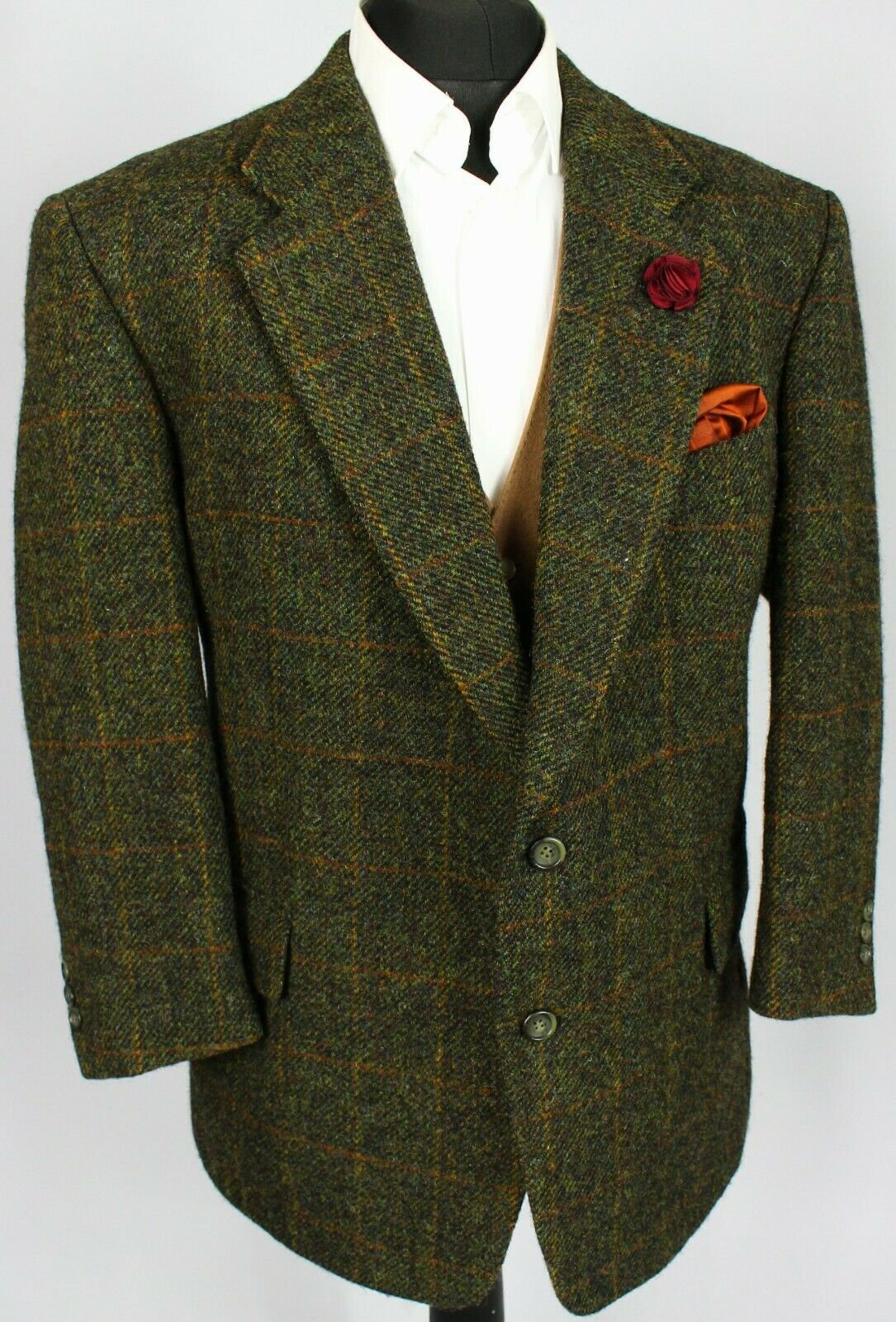 Harris Tweed Blazer Jacket Green 46XS AMAZING VIBRANT COLOURS Etsy