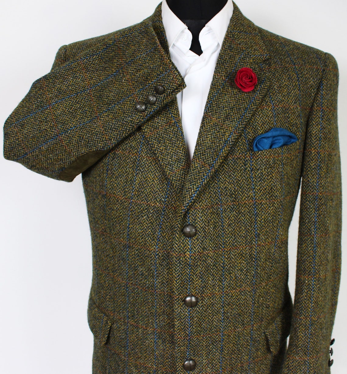 Harris Tweed Blazer Jacket Green Windowpane Check 46S SUPERB Etsy