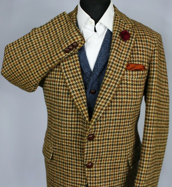 Harris Tweed Jacket Blazer Brown Dogtooth 42R ALEX