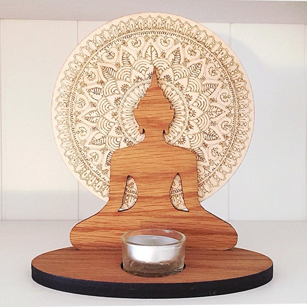 Buddha Tealight | Wooden Tealight | Yoga Decoration | Yoga Candle | Buddha Mandala Candle | Buddha Decoration | Wooden Gift | Yoga Gift