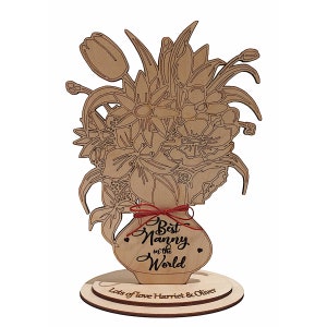 Wooden Flower Vase Mum Nanny Figurine