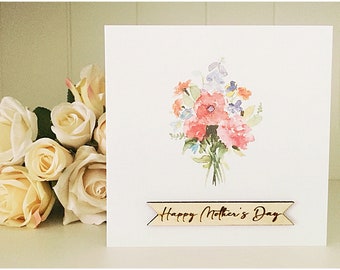 Mother's Day Card | Flower Card | Wooden Tag Card | Mother's Day Card Idea | Wooden Mother's Day | Personalised Card