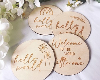 Hello World Plaque | Birch Baby Photo Prop